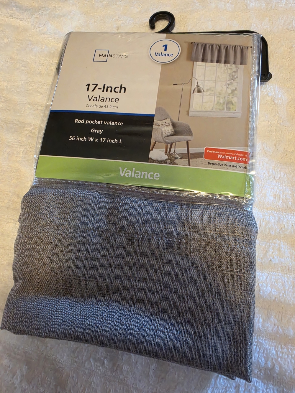 Mainstays Gray Rod Pocket Valance - Neutral Textured Window Topper